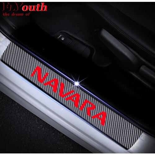 Car Door Sill Scuff Plate For Nissan Navara 4D Carbon Fiber Sticker Welcome Pedal Threshold Auto Accessories 4Pcs