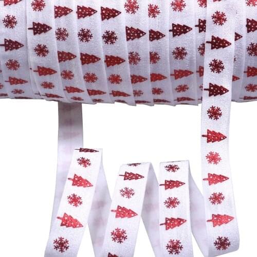 5/8" Red foil Christmas tree snowflake fold over elastic foe elastic for headband ties welcome custom printed