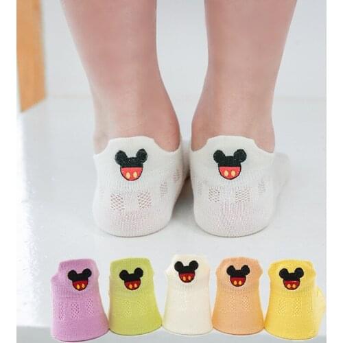 5 Pairs/Lot Children Cotton Socks Boy Girl Baby Ultrathin Breathable Disney Embroidery Mickey Solid Mesh Socks For Summer Spring