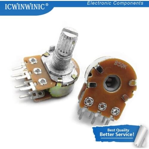 5piece 50K ohm WH148 B50K 6pin 50K Potentiometer 15mm Shaft With Nuts And Washers Hot In Stock