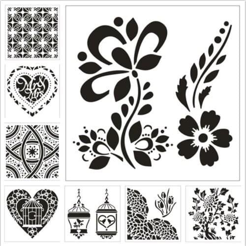 8pc Heart Flower Stencil Painting Template DIY Decor Walls Scrapbook Diary Embossing Accessories Reusable Office School Supplies