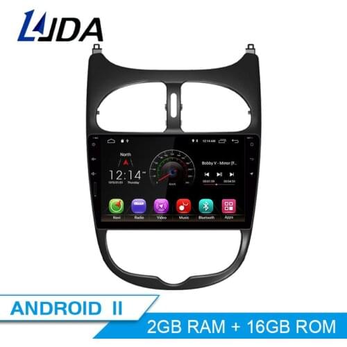 LJDA Android 10.0 Car DVD Player For Peugeot 206 2000-2016 Car Multimedia Player Stereo GPS Navigation 1 Din Car Radio Audio IPS