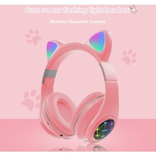New M2 head-mounted wireless bluetooth cat ear luminous headset with mic cartoon music game headset support TF card