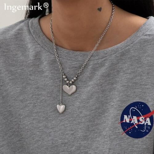 Hip Hop Stainless Steel Heart Charm Pendant Necklace Jewelry Classic Punk Cuban Love Clavicle Long Chain Neck Unisex Accessories