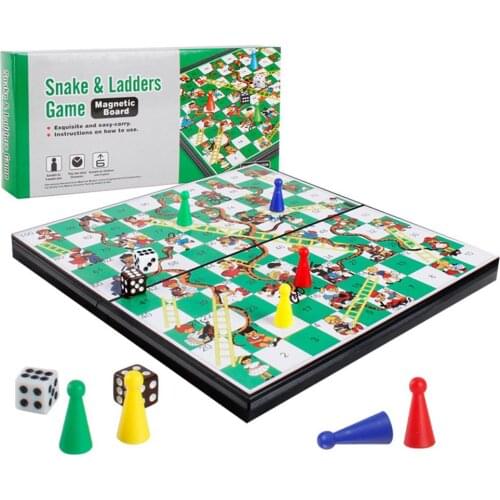 Childrens Educational Puzzle Magnetic Snake Ladder Game Chess Board Foldable Portable Desktop Chess Game Console
