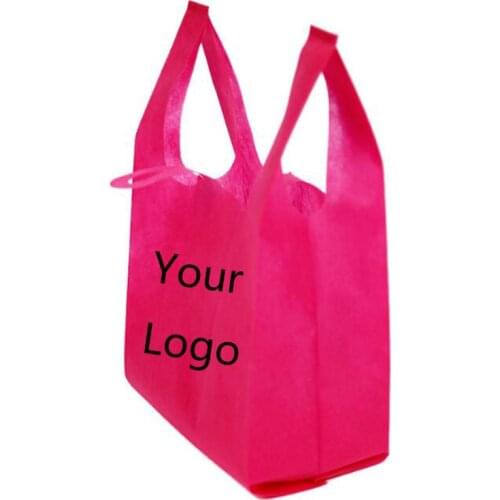 DFKC Custom logo shopping bags On-the-spot printing logo of vest-style handbag Non woven bags make logo bags