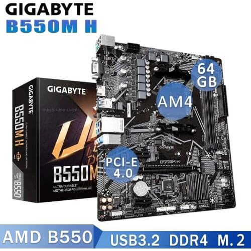 Gigabyte B550M H Motherboard AMD B550 AM4 DDR4 5000(O.C.)MHz Desktop B550 Placa-Mãe AM4 PCI-E 4.0 HDMI SATA III USB3.2 VGA New