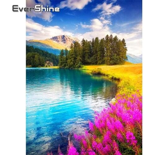 EverShine DIY Diamond Embroidery Landscape Rhinestones Pictures Diamond Painting 5D Tree Mosaic Art Kits Lake Decor For Home