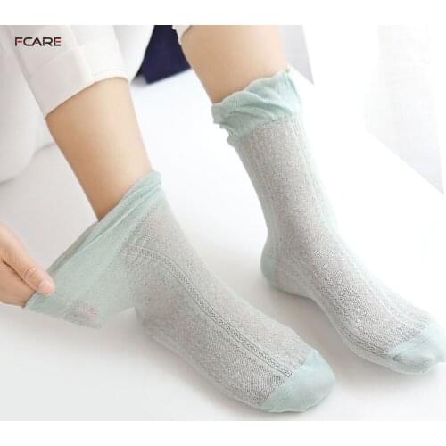 Fcare 10PCS=5 pairs women Summer ultra-thin mesh lace stockings cotton ladies pregnant women Diabetes socks