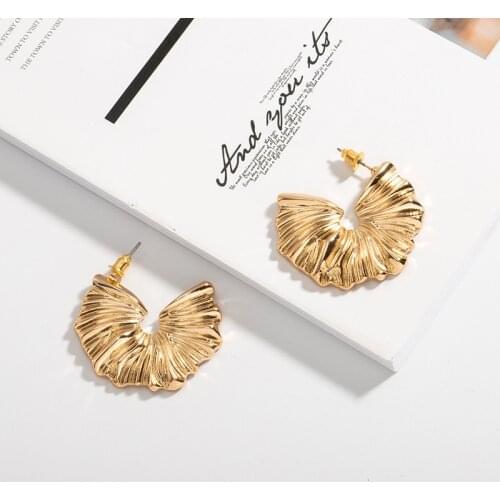 GSOLD Vintage Irregular Texture Metal Half Flower Stud Earring Exaggerated Temperament Earring Women Fashion Party Jewelry