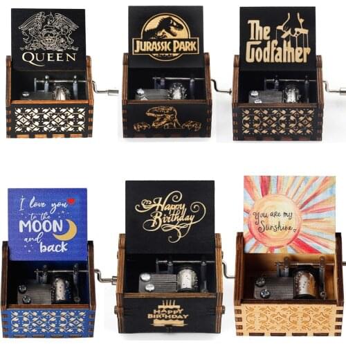 Hot Wooden Hand Crank Queen Music Box Bohemian Rhapsody Theme Love Dad Love Mom You Are Our Sunshine birthday Christmas Gift