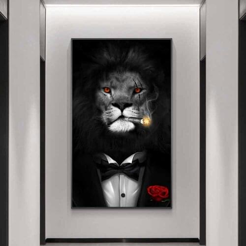 Modern Lion in a Suit Canvas Painting On the Wall Art Posters And Prints Smoking Lion Nordic Art Animals Picture For Living Room