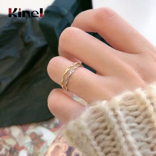 Kinel Silver 925 Jewelry Minimalism Waves Open Adjustable Finger Rings for Women 2021 New Fashion Gifts
