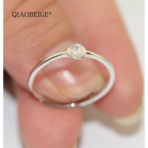 QIAOBEIGE 100% Sterling-Silver-Jewelry Ring For Woman Blank Simple Ring for Pearl Fit 6-7-8mm Base Setting Beads Rhodium Silver