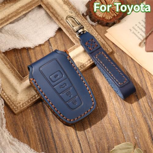 Leather Key cover Case For Toyota Camry CHR Corolla RAV4 Avalon Land Cruiser Prado Prius Remote Fob Cover 4 Buttons 2017 2018