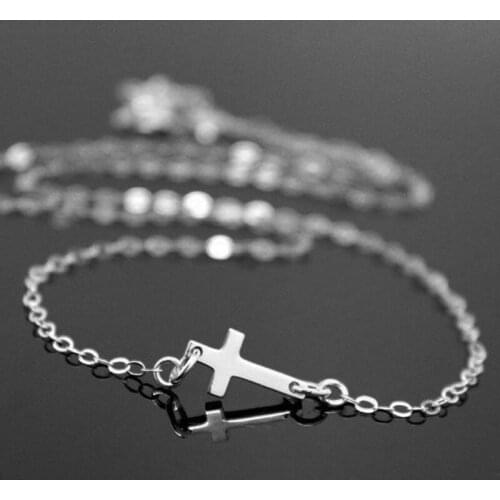 Christian Tiny Sideways Cross Necklace For Women Fashion Cute Girls Silver Color Chain Choker Female Prayer Jewelry Party Gift