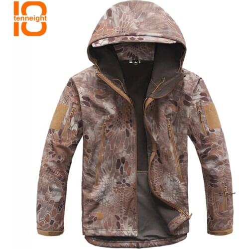 TENNEIGHT Shark skin Soft Shell Military tactical jacket men Camouflage Windbreakers Waterproof Warm coat hooded Army clothing