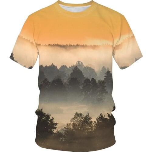 Forest digital print T-shirt when couples dress top round neck short sleeve T-shirt summer fashion casual top
