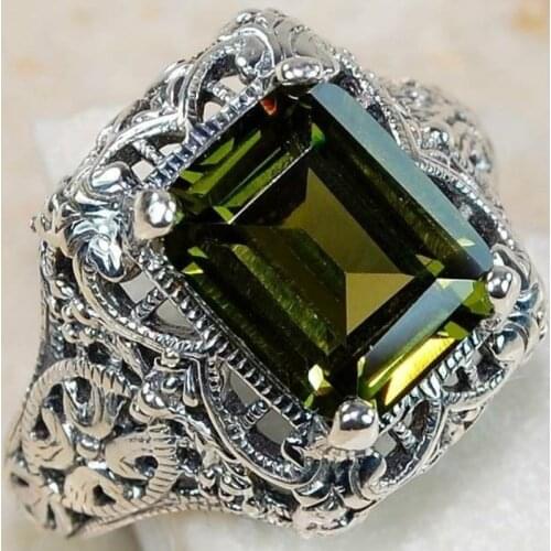 Fashion Women Princess Cut Olive Zircon Rings for Wedding Engagement Promise Bridal Set Jewelry Gifts