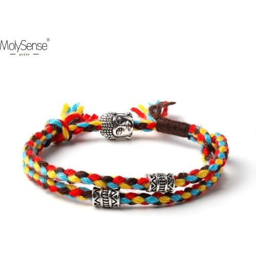 MolySense Tibetan Buddhist Lucky Woven Amulet Tibet Cord Bracelets & Bangles For Women Men Handmade Rope Buddha Anklet Bracelet