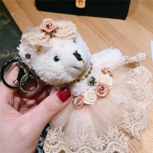 Cartoon Dress Bow Rhinestone Teddy Bear Keychain Plush Wedding Bear Doll Wedding Bouquet Toy Bag Pendant Jewelry Llaveros Toys