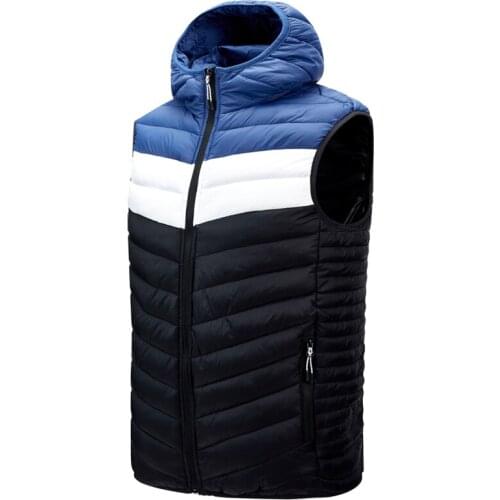 Fad New Spliced Mens Vest Color Matching Warm Zipper Hoodied Mens Jackets and Coats Winter Fashion Casual Men Vests