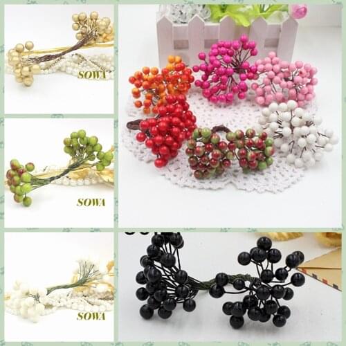 Cheap 50 heads 8mm Berry Bacca Artificial Flower For Wedding Decoration DIY Scrapbooking Decorative Wreath Fake Flowers