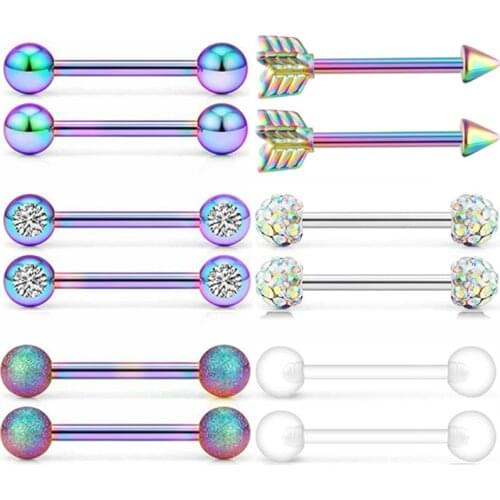 Stainless Steel Crystal Nipple Barbell Set 16G Matte Tongue Piercing lot Sexy Nipple Piercing jewelry Body Piercing Nipple Ring