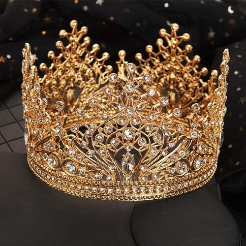New Big Gold Crown Women Rhinestone Hair Accessories Luxury Wedding Hair Jewelry Bridal Crystal Headwear
