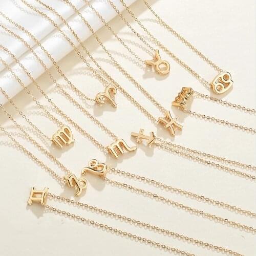 2021 New gold stainless steel zodiac necklace for women 12 zodiac signs chokers necklace women jewelry CDNP002