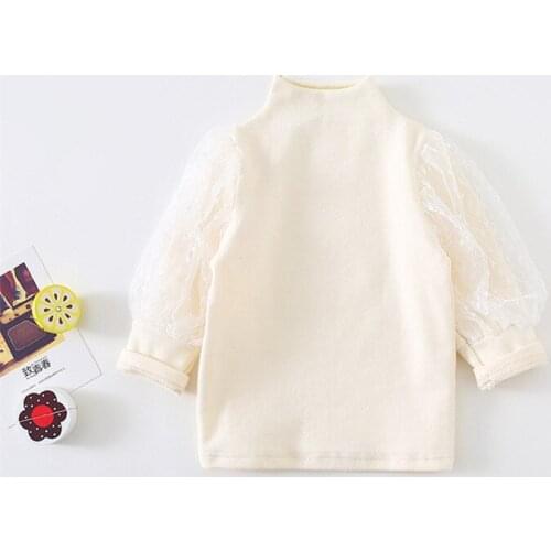 Adorable little girls lace shirt autumn cotton knitted toddler baby blouse kids bottom shirt children tshirt koszula dziecieca