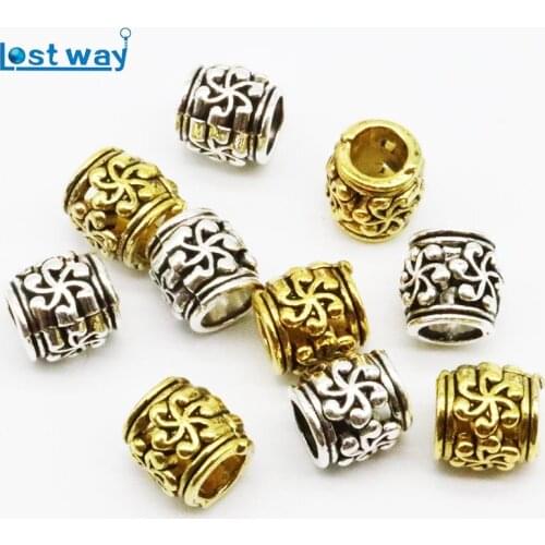 Wholesale 20pcs/lot Metal Europe Pirate Beads Tibetan Silver Color Big Hole 6mm Spacer Beads for Bracelet Jewelry Making
