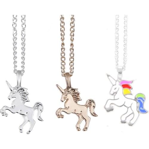 Fashion Jewelry Animal Horse Unicorn Pendant Necklace Cartoon Enamel Unicorn Necklace for Women Girls Children Kids Gift