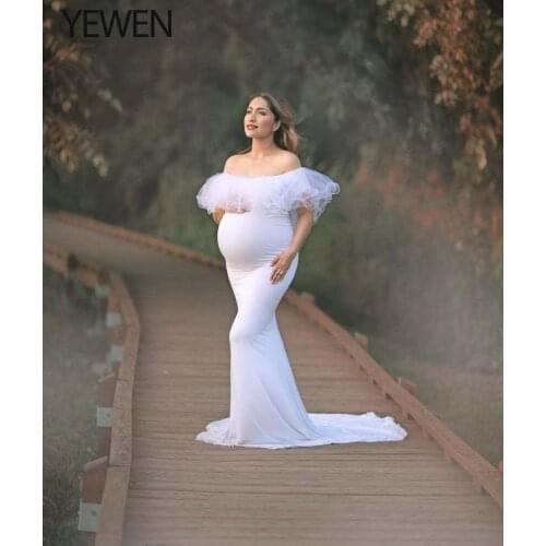 Sexy Shoulderless Maternity Dresses For Photo Shoot Ruffle Fancy Pregnancy Maxi Gown Baby Shower Pregnant Women Photography Prop