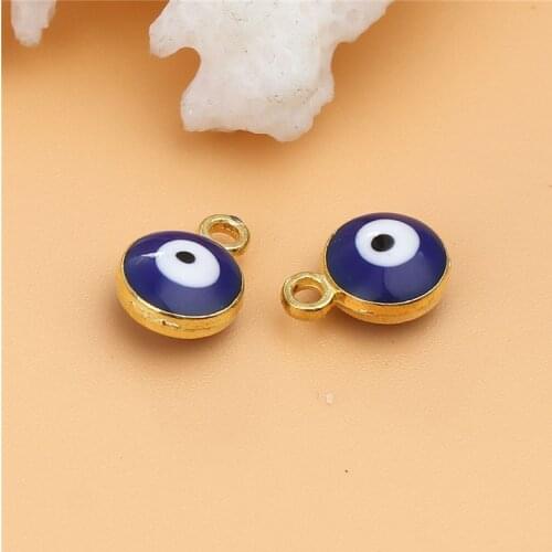 20 PCs New Religious Evil Eye Pendant Alloy Charms Round Gold Color Red For Earrings Necklace DIY Jewelry Making 9mm x 7mm