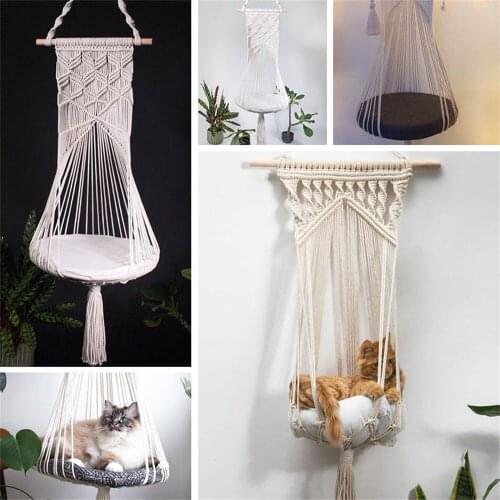 Hand-Woven Hanging Basket Hammock Cotton Pet Nest Cat Dog Hammock Thread Toy Swing Wall Hanging Cat Bed Accessories