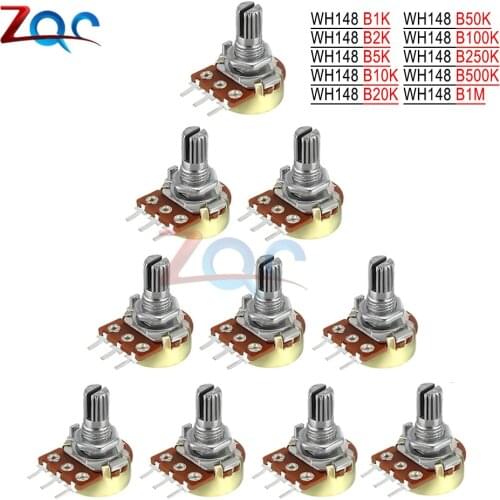 5PCS/Lot Potentiometer Resistor 1K 2K 5K 10K 20K 50K 100K 250K 500K 1MΩ/Ohm 3Pins Linear Taper Rotary Potentiometer for Arduino