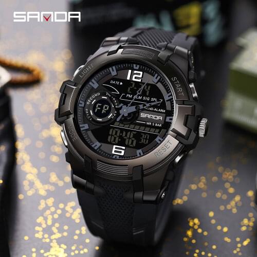 SANDA NEW Top Luxury Watches Men Military Mens Watch Waterproof Sport Wristwatch Dual Display Watch Male Relogio Masculino 6015