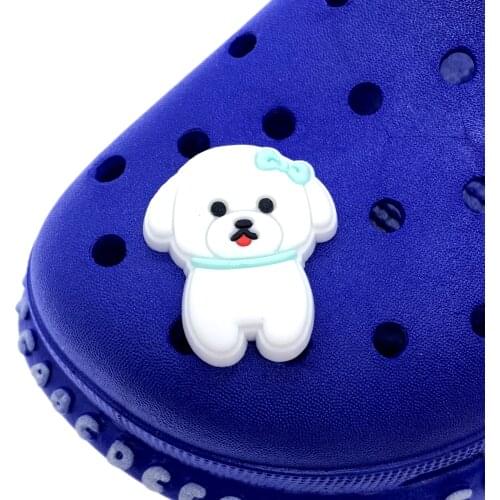 Cute 1PCS Cartoon Dog Shoes Charms Animal Silicone Buckles Hole Slipper Accessories Fashion Kids Party Gifts Buckles