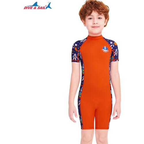 Boys Short Sleeve Quick Drying One-Piece Swimsuit Diving Suit Children One Piece Professional WaterProof Beach Bathing RashGuard