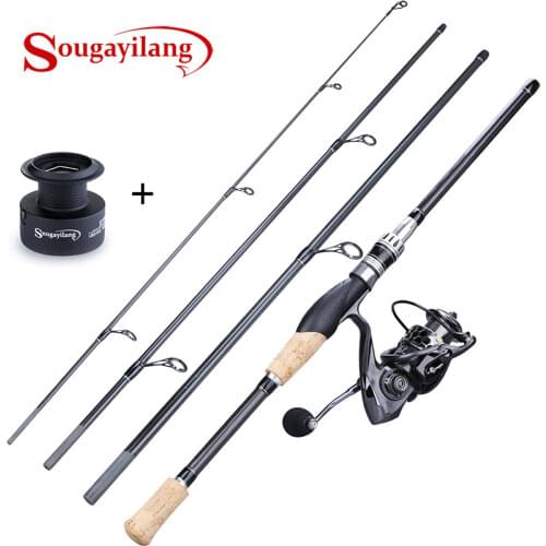 Sougayilang 4 Section M Action Lure Fishing Combos Carbon Portable Lure Rod Pole with 13+1BB Spinning Fishing Reel Wheel Pesca