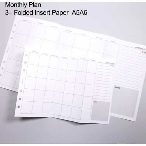 Fromthenon Spiral Binder A5A6 Planner Organizer Monthly Refill Papers Three Fold Insert Paper for 6 Hole Journal and Notebook