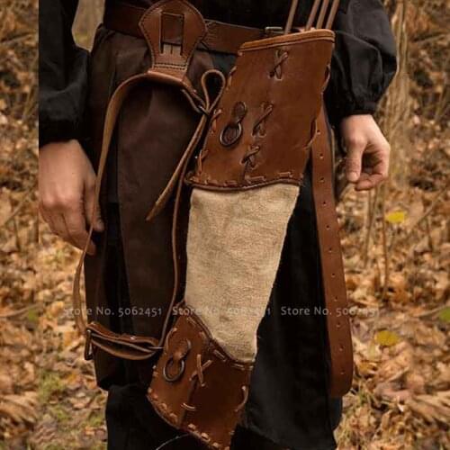 Medieval Retro Men Viking Pirate Knight PU Leather Strap Arrow Bag Soldier Warrior Shot Props Stage Performance Cosplay Costume