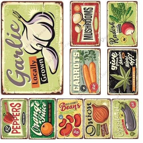 Fresh Vegetable Metal Plaque Rusty Metal Poster Decorative Plate Organic Vegetable Metal Tin Sign Club Bar Home Farm Wall plate