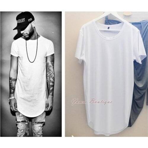 XS-6XL SS2020 Mens Viscose Cotton Short Sleeve Wide Neck Lengthen Extended Oval Tee Tshirt
