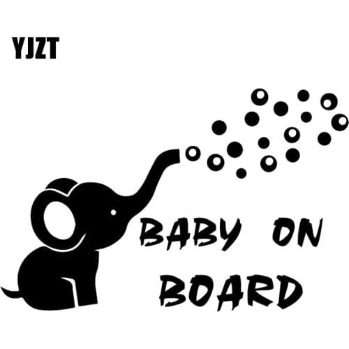 YJZT 16X10.4CM BABY ON BOARD Elephant Funny Car Sticker Decoration Bumper Trunk Decals C25-0245