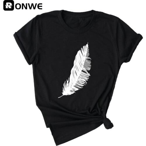 Feather Women Casual Harajuku Fashion T-shirt Girl Print Loose Elastic Stretched Summer Home New Tops Tee,Drop Ship