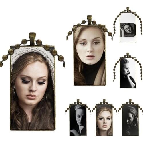 For Women Jewellery Adele 21 Fashion Glass Cabochon Pendant Necklace Women Bronze Color Choker Rectangle Necklace