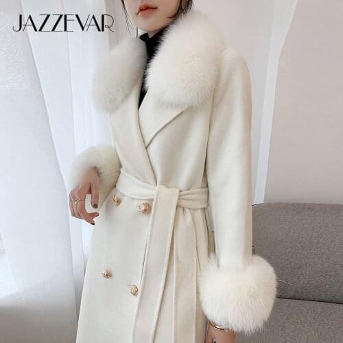 JAZZEVAR 2020 winter Coat Elegant Women Real Natural Fox Fur Jacket socialite Cashmere double faced Wool Outerwear Ladies coats