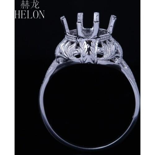 HELON Solid 14K White Gold Women Vintage Antique Trendy Fine Jewelry Semi Mount Ring Setting Fit Round Cut 7.5-8mm